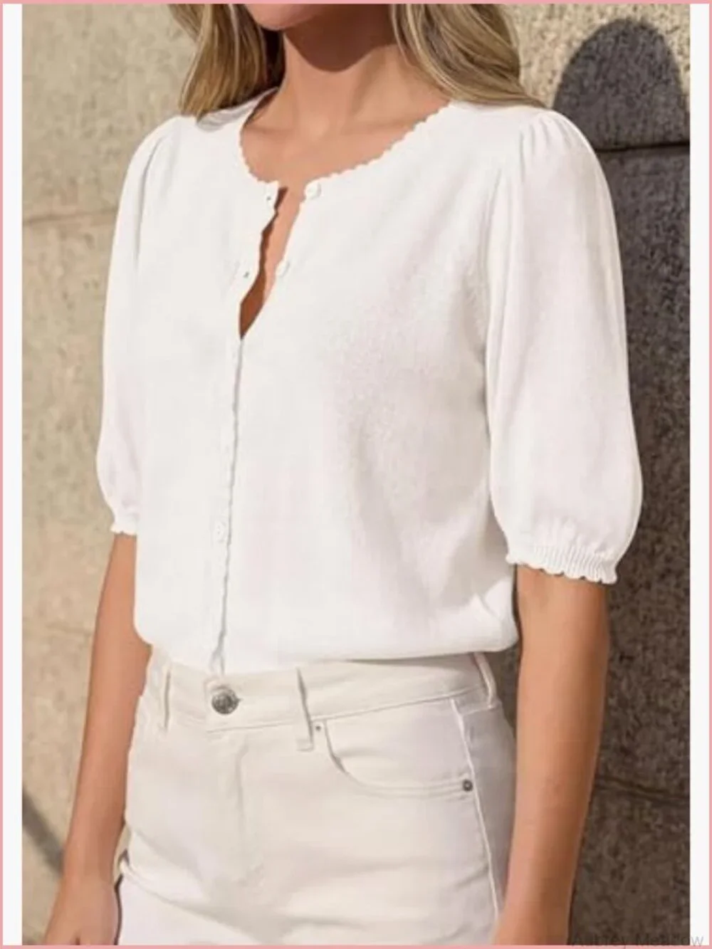Puff Short Sleeve Cardigan Lightweight Button Down Knit Sweater Top - Picture 4 of 7